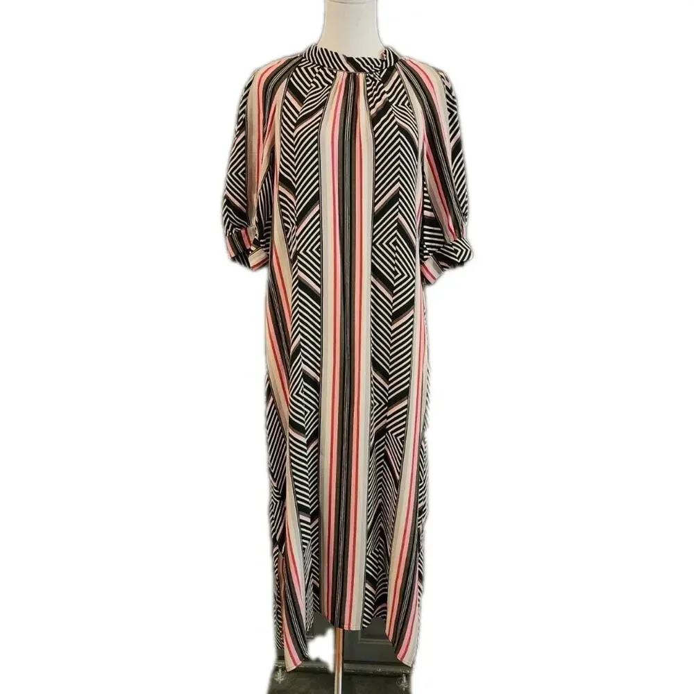 $150 Anthropologie McKenzie Geometric Stripe Midi Dress Boho summer Sz Large